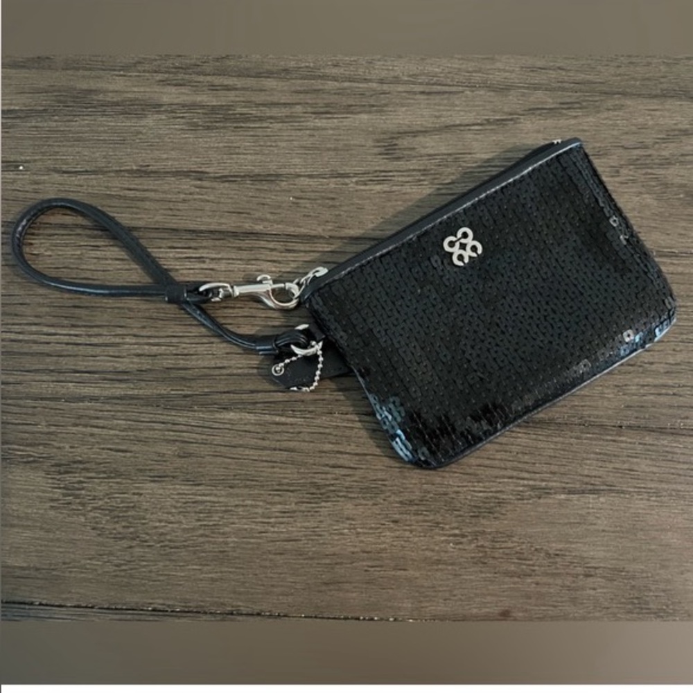 Coach Black Sequin Wristlet with Silver Accent
